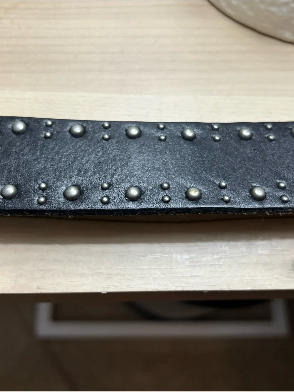 Studded Black Leather Belt with Silver Buckle - Picture 2 of 2